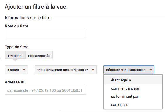 Créer un filtre pour exclure l'adresse IP dans Google Analytics