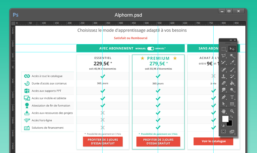 Page des tarifs