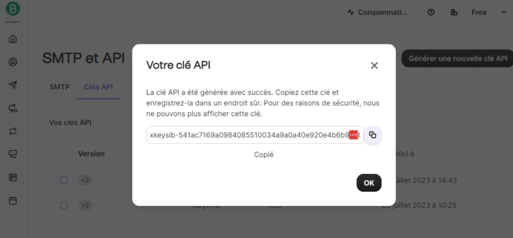 3 - Créer une clé API sur Brevo