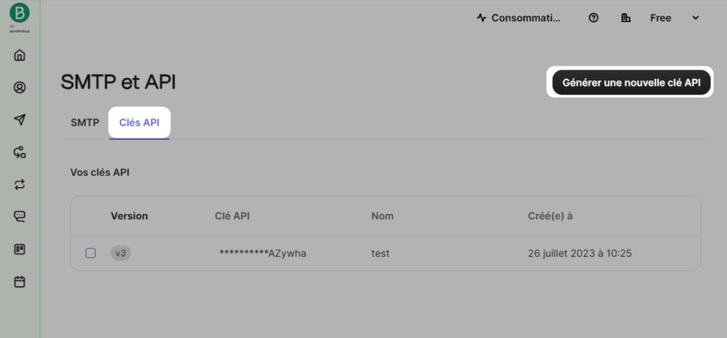 2 - Créer une clé API sur Brevo