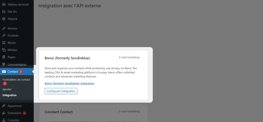 4 - Insérer clé API Brevo sur WordPress