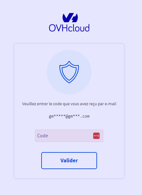 Exemple de fenêtre de double authentification OVH
