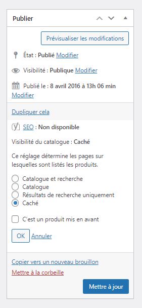 Masquer un produit du catalogue woocommerce